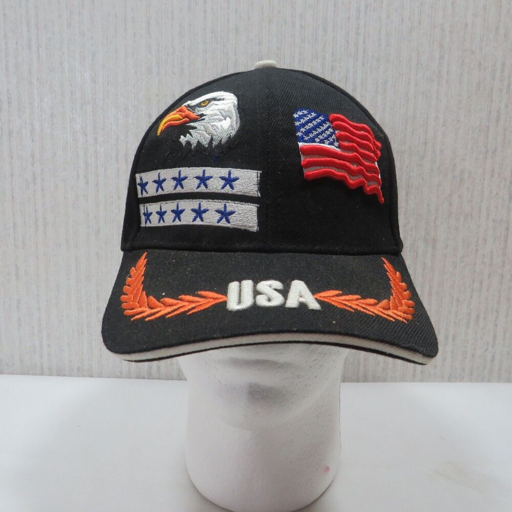 Patriotic USA Strapback Black Eagle Stars And Stripes Cap Hat